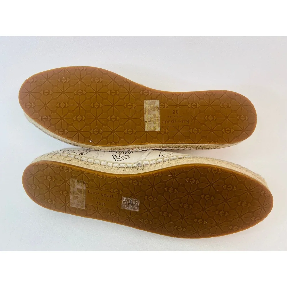 Kate Spade Gwen‎ Floral Flutter Espadrille Flats Parchment Leather Womens 8B